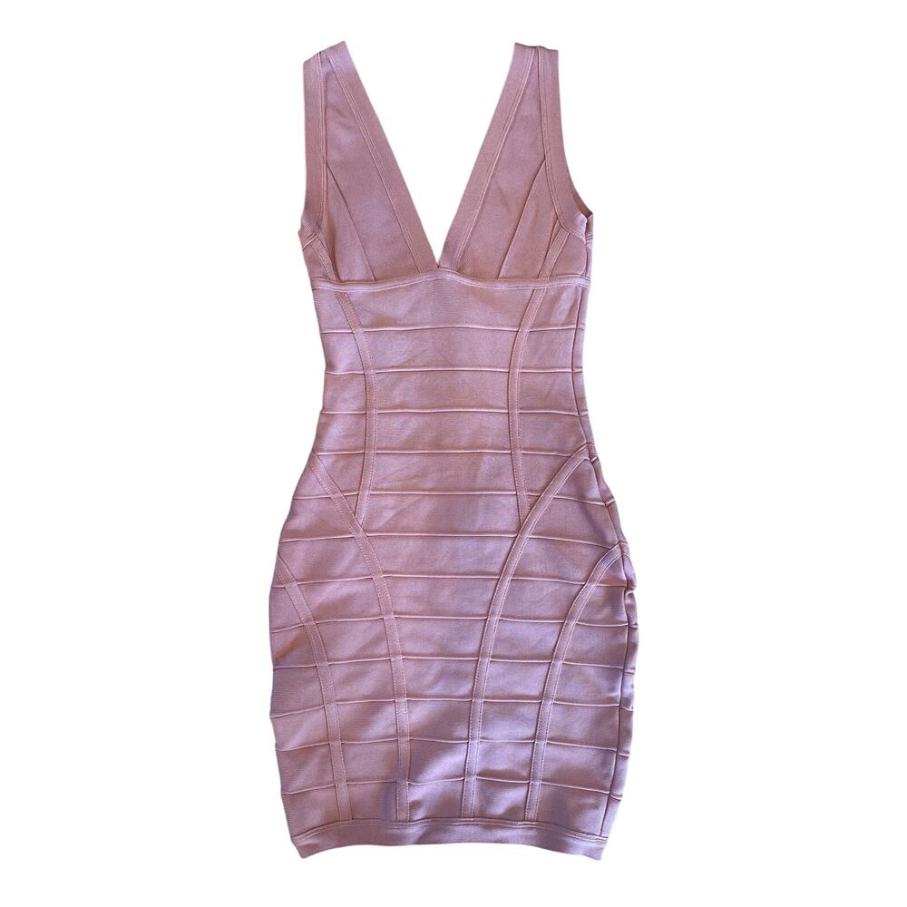 House of CB Jenna Nude Pink Bandage Bodycon Mini Dress XS Deep V Discontinued